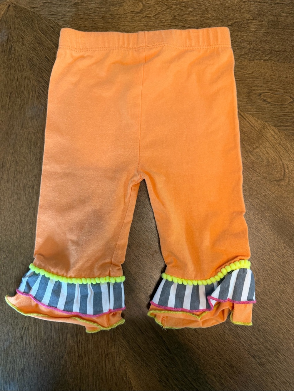 Rare Editions Orange Leggings with Neon Trim and Striped Ruffle Hem